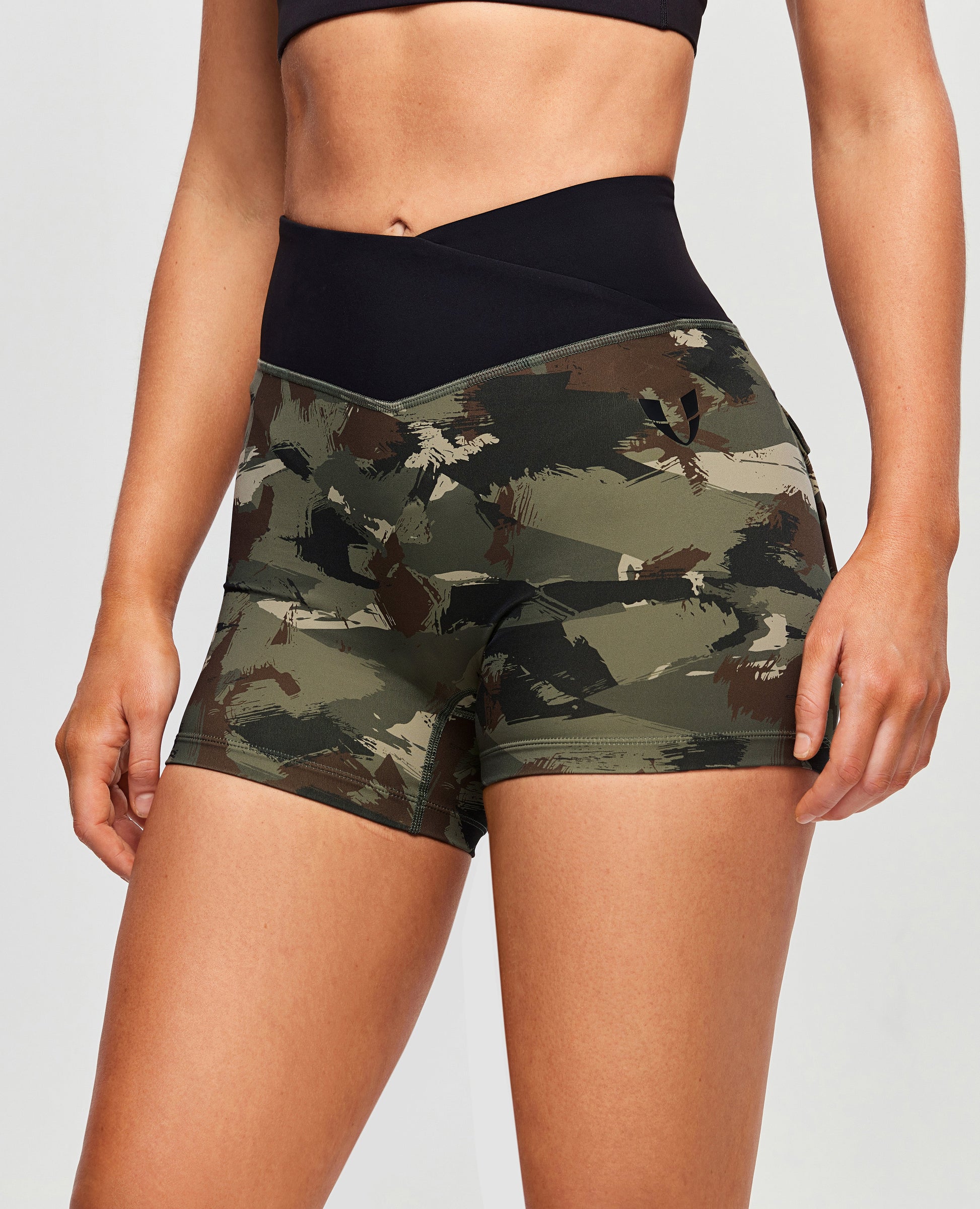 V-waist Cargo Shorts - Abstract Camo and Black