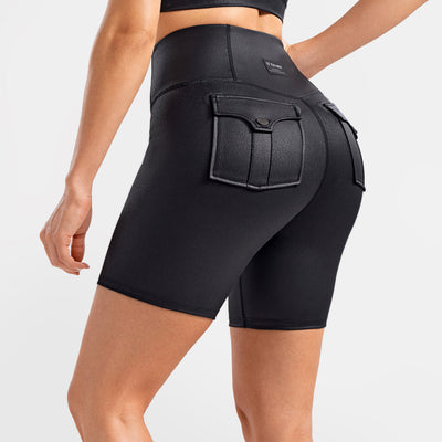Faux Leather Cargo Short Shorts - Black
