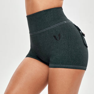 High Waist Cargo Shorts - Denim Green
