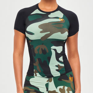 Contrast Color T-shirt - Green Camo and Black