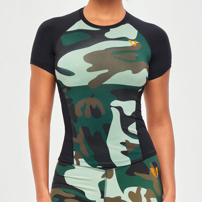 Contrast Color T-shirt - Green Camo and Black
