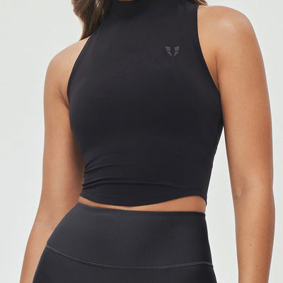 High Neck Athletic Tank - Black