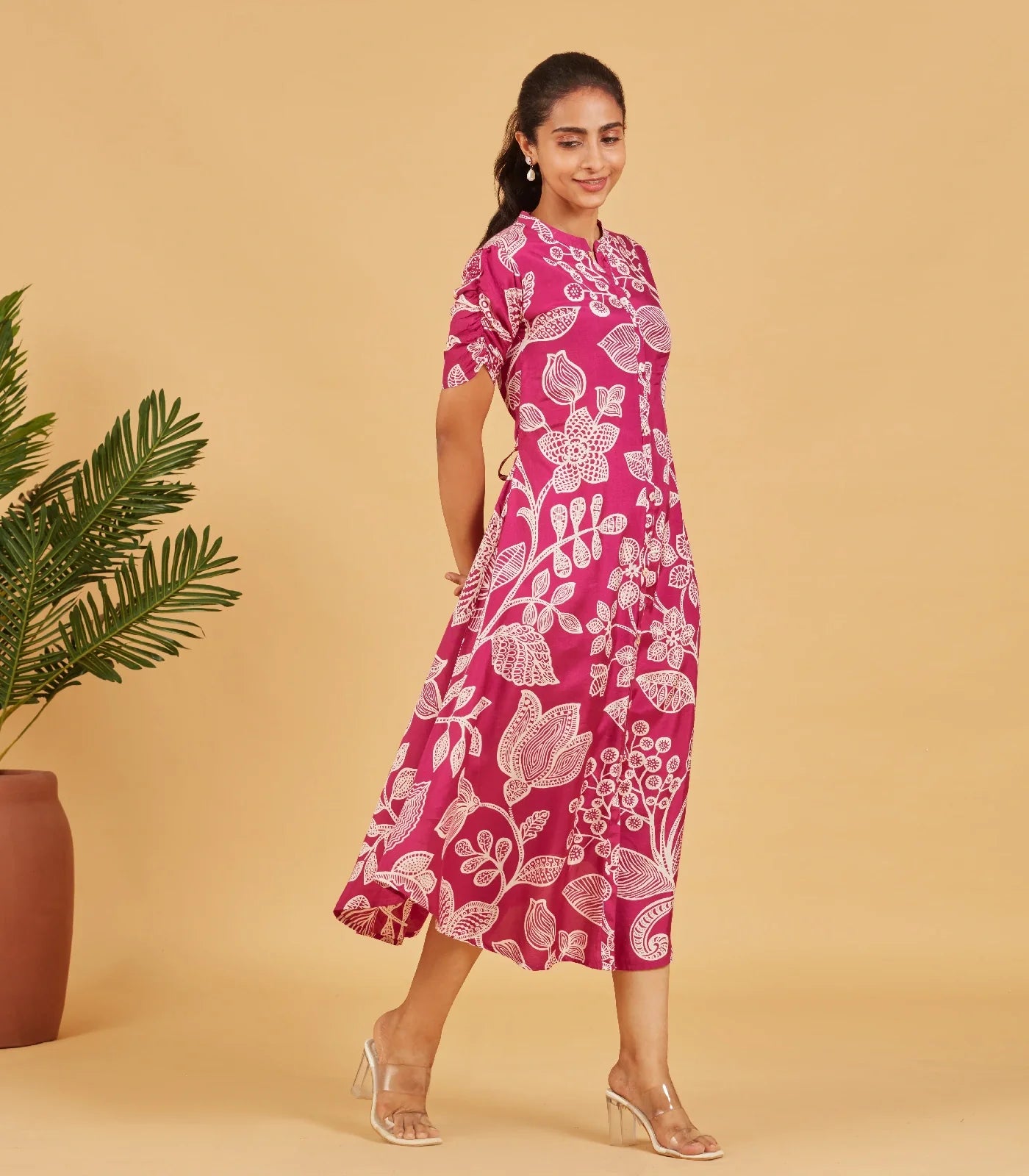 Bright Rose Printed Dress