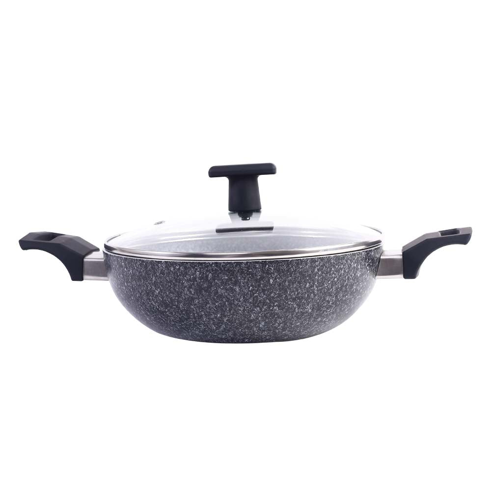 Graphite Kadhai with Lid 24 cm, 3 Years Warranty by blacktree