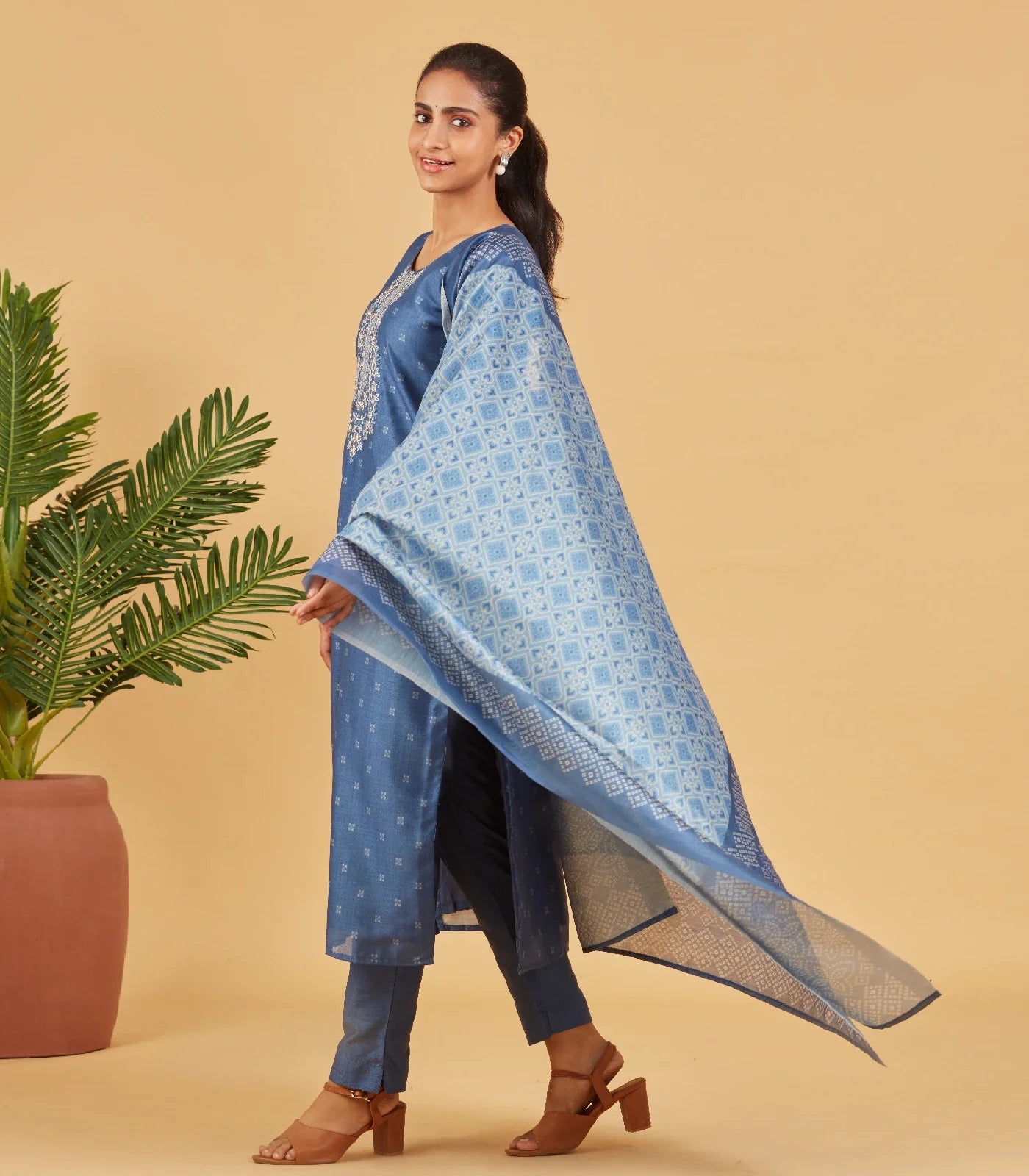 Cobalt Blue Kurta Set With Matching Dupatta