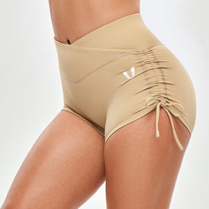 V-waist Scrunch Butt Shorts - Khaki Yellow