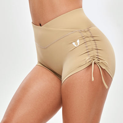V-waist Scrunch Butt Shorts - Khaki Yellow
