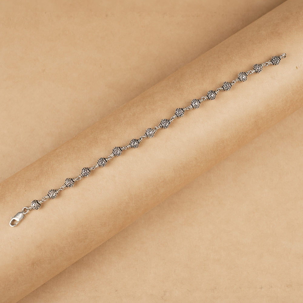 Om Silver Beads Bracelet