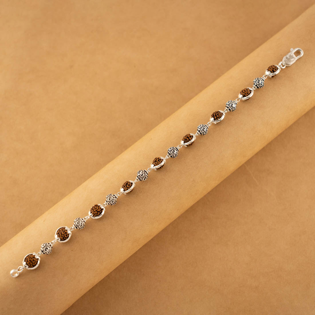 Silver Rakhi with Om Beads Capping and Rudraksha Bracelet