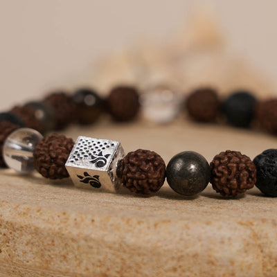Rudraksha with Lava, Pyrite,Spatik Beads Bracelet