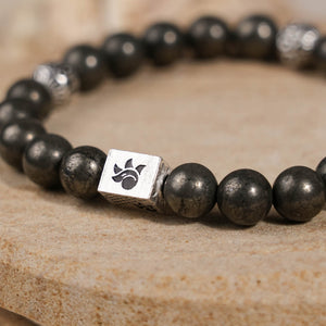 Pyrite with Om Namah Shivay Silver Beads Bracelet