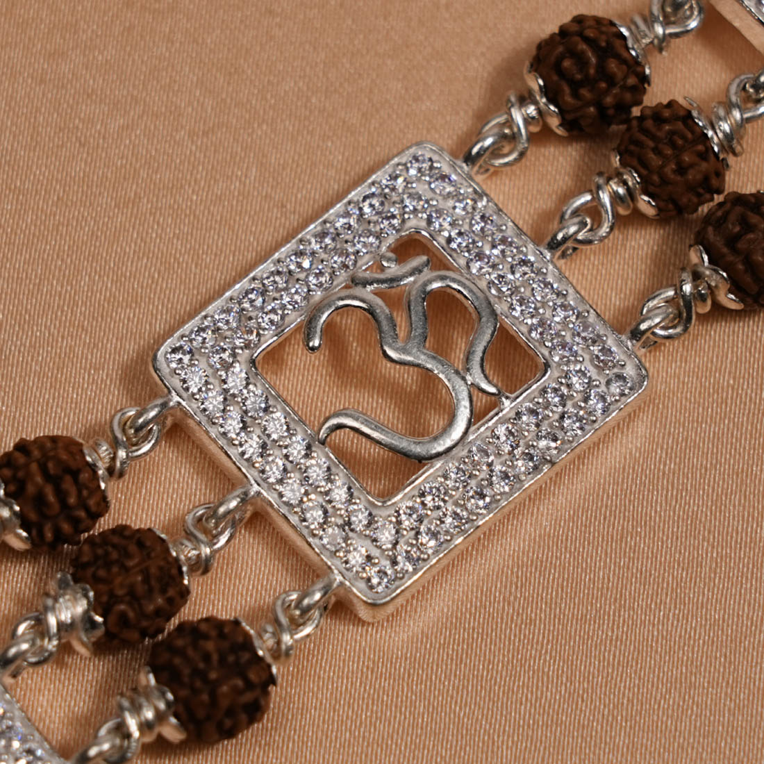 Rudraksha Silver Dimond Om Brooch Bracelet