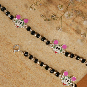 Real Black beads mickey mouse silver nazariya for kids