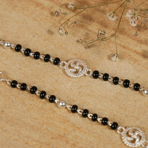 Black Beads and Silver Swastik Nazariya for Kids