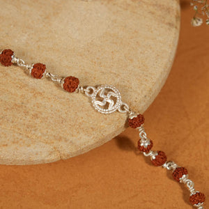 Rudraksha Silver Bracelet with Om Single Line for Kids