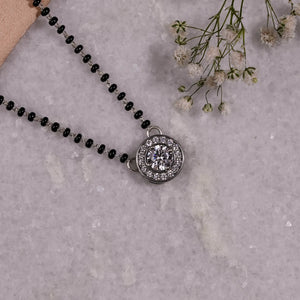 1.SOLITAIRE ROUND SHAPE MANGALSUTRA IN SILVER 92.5