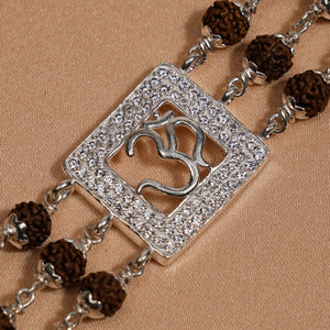 Rudraksha Silver Om Tripal Line Bracelet