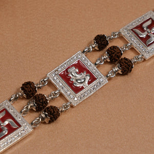Rudraksha Silver Ganesh With Swastik Tripal Line Bracelet