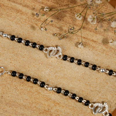 black beads with silver baby feet nazariya for kids