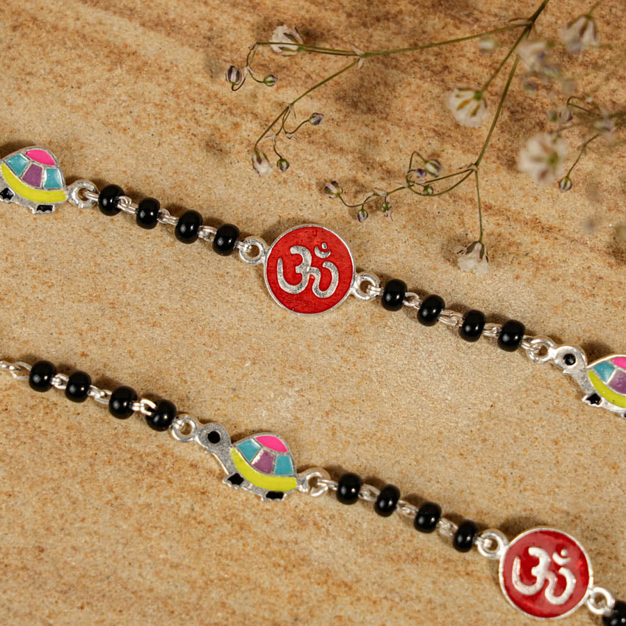 black beads multicolor tortoise Om silver nazariya for kids