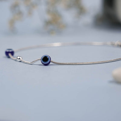 1.Silver Evil Eye Anklet for Women