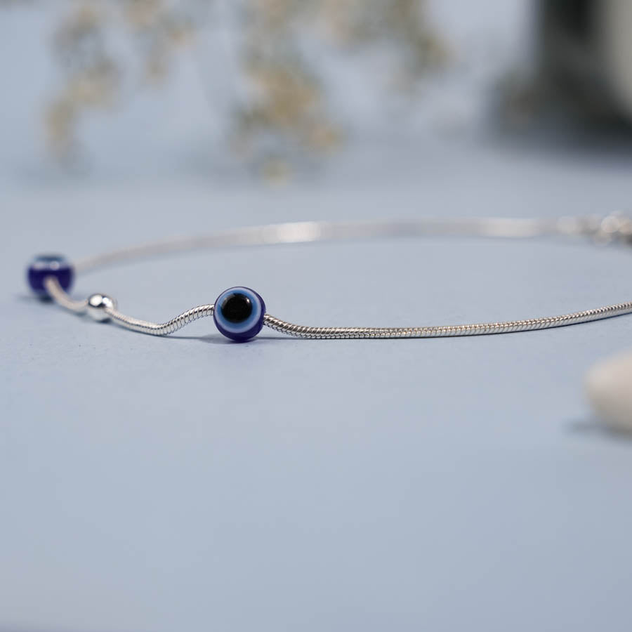 1.Silver Evil Eye Anklet for Women