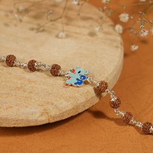 Rudraksha Silver Bracelet with Colorful Mama Koala and Baby Koala Single Line for Kids