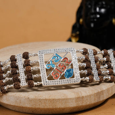 Rudraksha Silver Jay Thakar Five Lines Bracelet