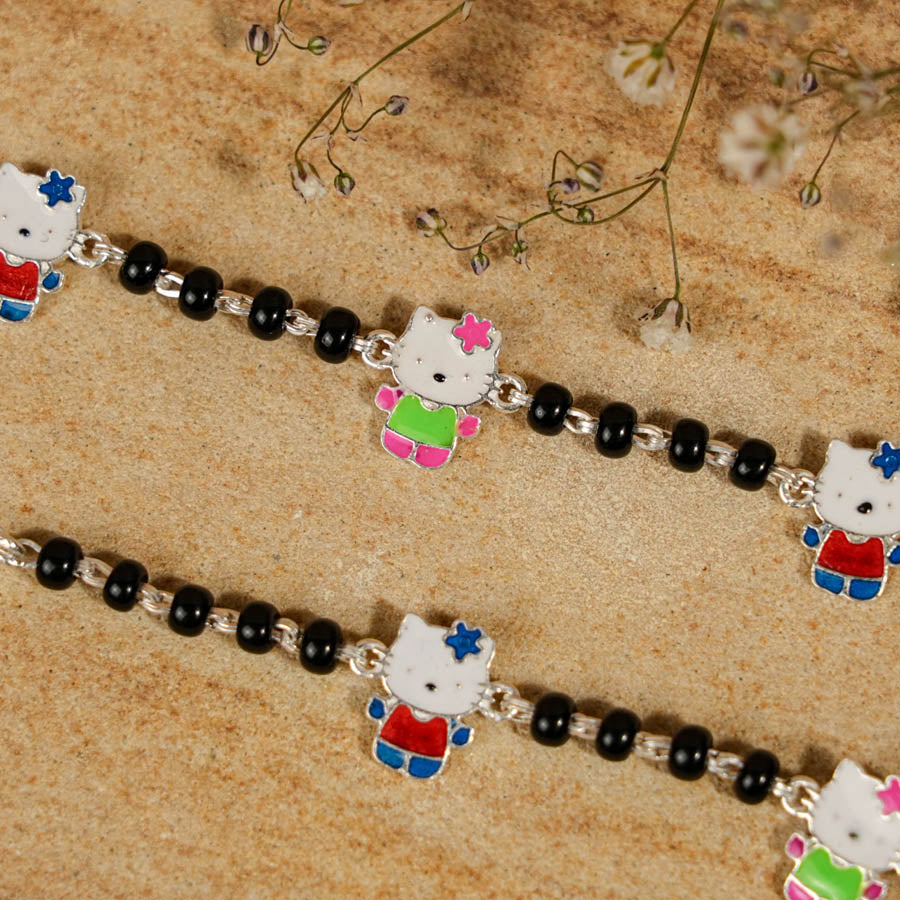 Black beads multicolor teddy bear silver nazariya for kids