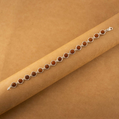 Silver Rakhi with Hexagonal Rudraksha Bracelet