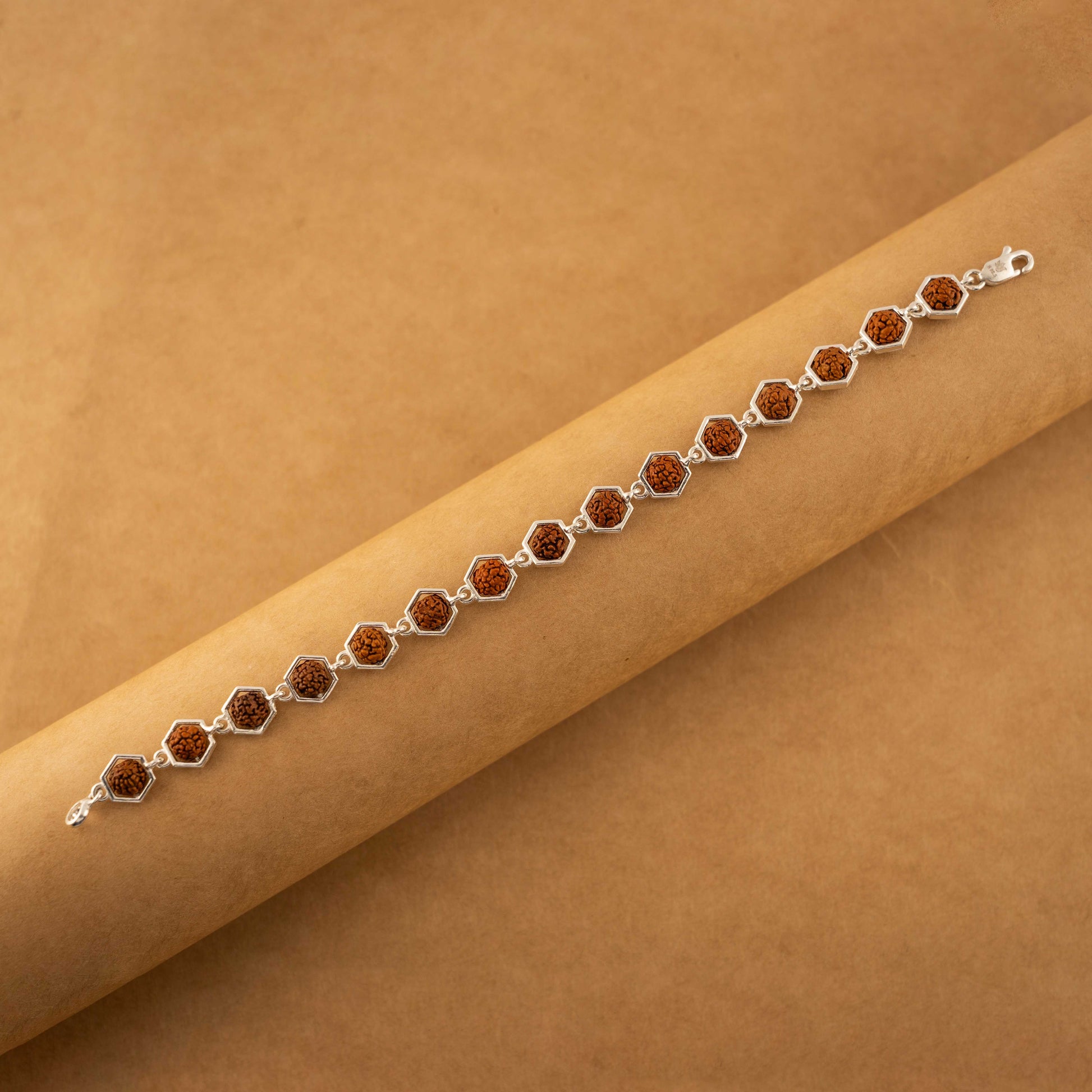 Silver Rakhi with Hexagonal Rudraksha Bracelet