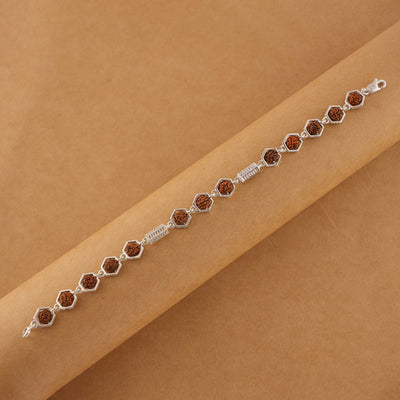 Silver Rakhi with Hexagon Rudraksha Beads