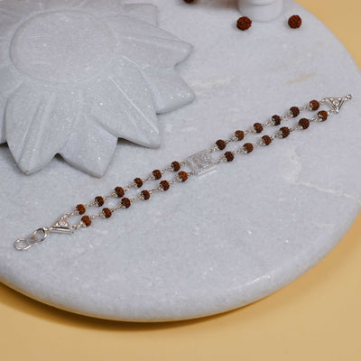Rudraksha Silver BAPS Tilak double line Bracelet