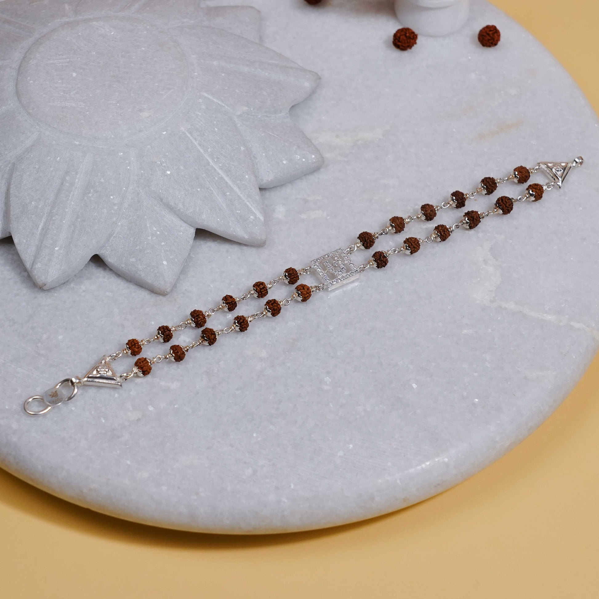 Rudraksha Silver BAPS Tilak double line Bracelet