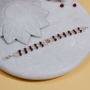 Rudraksha Silver Om in Round Shape double line Bracelet