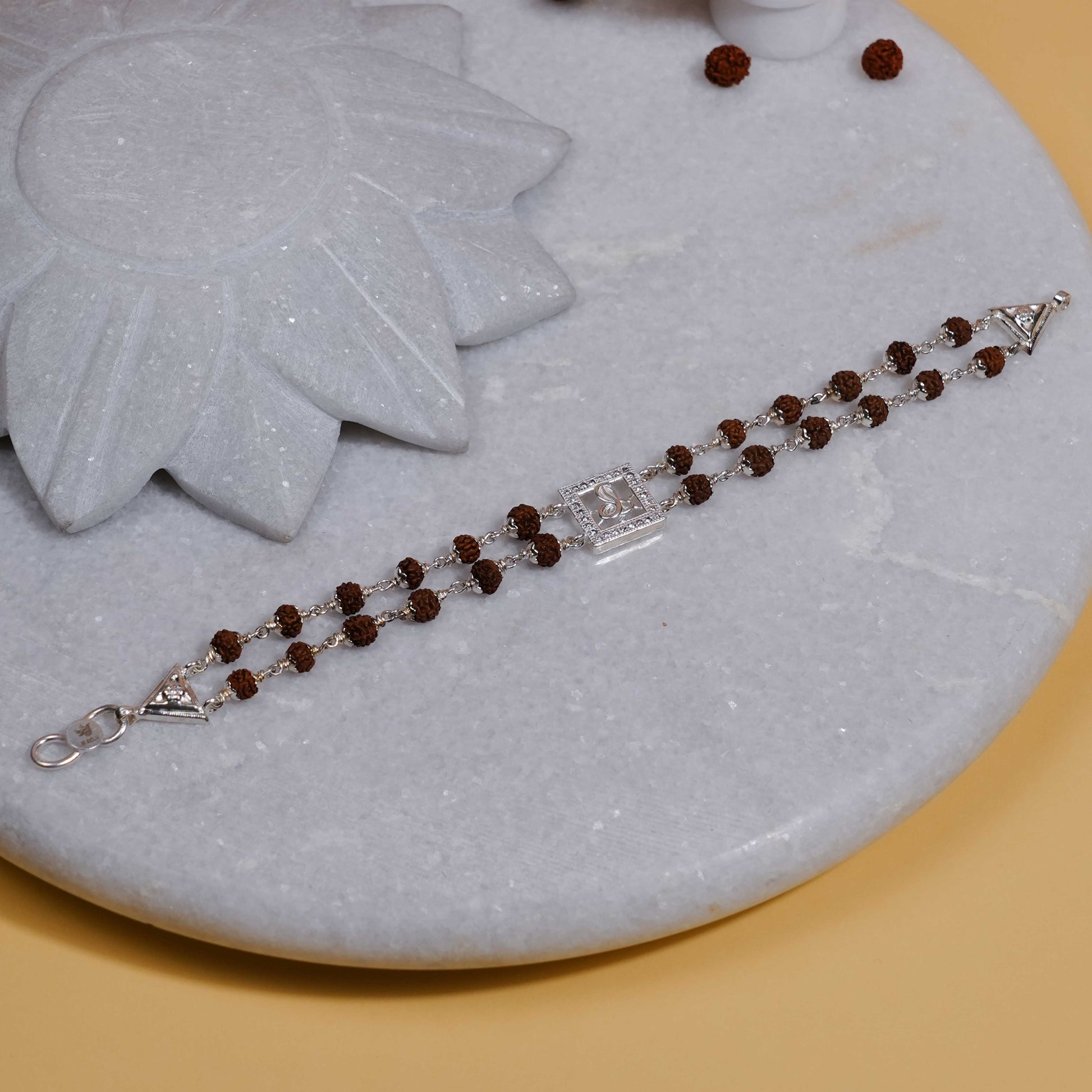 Rudraksha Silver bracelet with single Naag double line for men