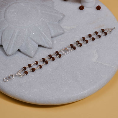 Rudraksha Silver Shree in Square double line bracelet