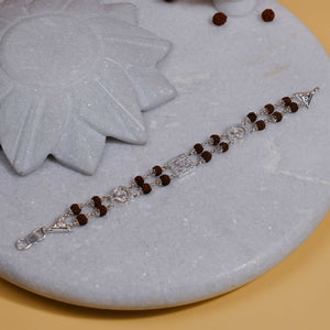Silver Rakhi with Rudraksha, Om, and Ganesh, Double Line Design