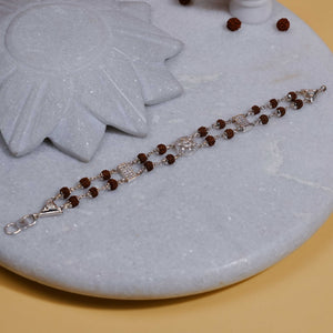 Rudraksha Silver Ganesh Double Line Bracelet