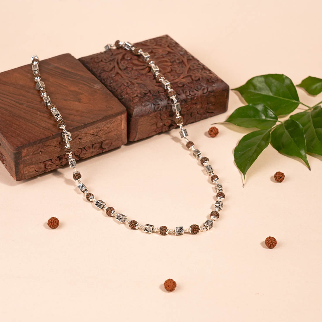 Rudraksha Silver Mala (Square Bead)