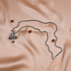 Rudraksha Damru & Lord Shiva Third Eye Pendant with Silver Chain