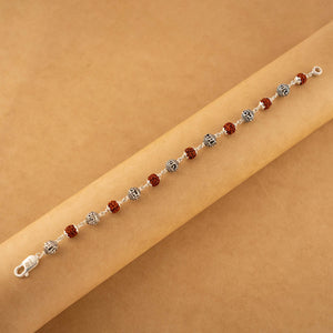 Silver Rakhi with Rudraksha and Om Namah Shivay Beads