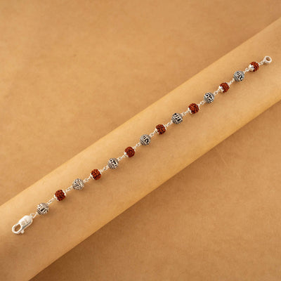 Silver Rakhi with Rudraksha and Om Namah Shivay Beads