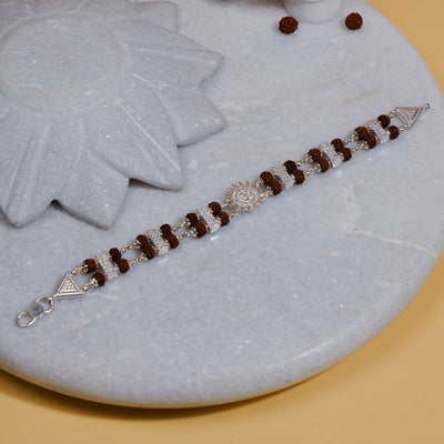 Real Rudraksha Silver Bracelet with Om Embedded in Surya Double Line for Men