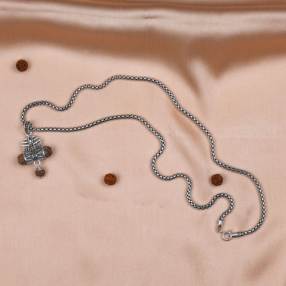 Rudraksha Mahakaal Damru Pendant with Silver Chain