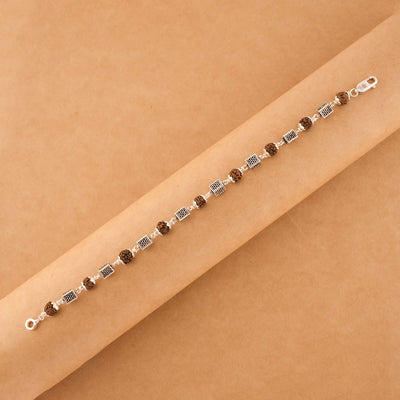 Silver Rakhi with Square Cylinder Rudraksha Beads