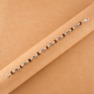 Rudraksha Silver Square Cylinder Bracelet.