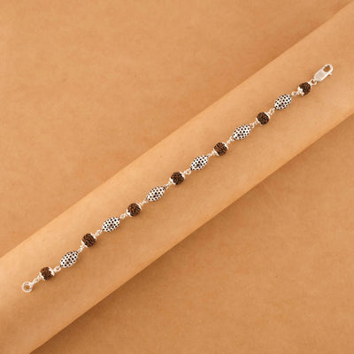 Rudraksha Silver Hollow Oval Beads Bracelet.