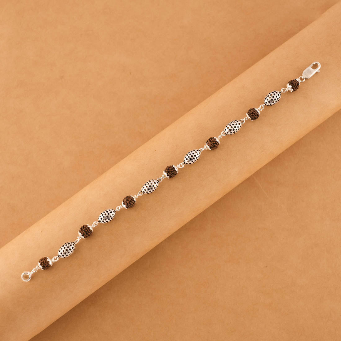 Rudraksha Silver Hollow Oval Beads Bracelet.