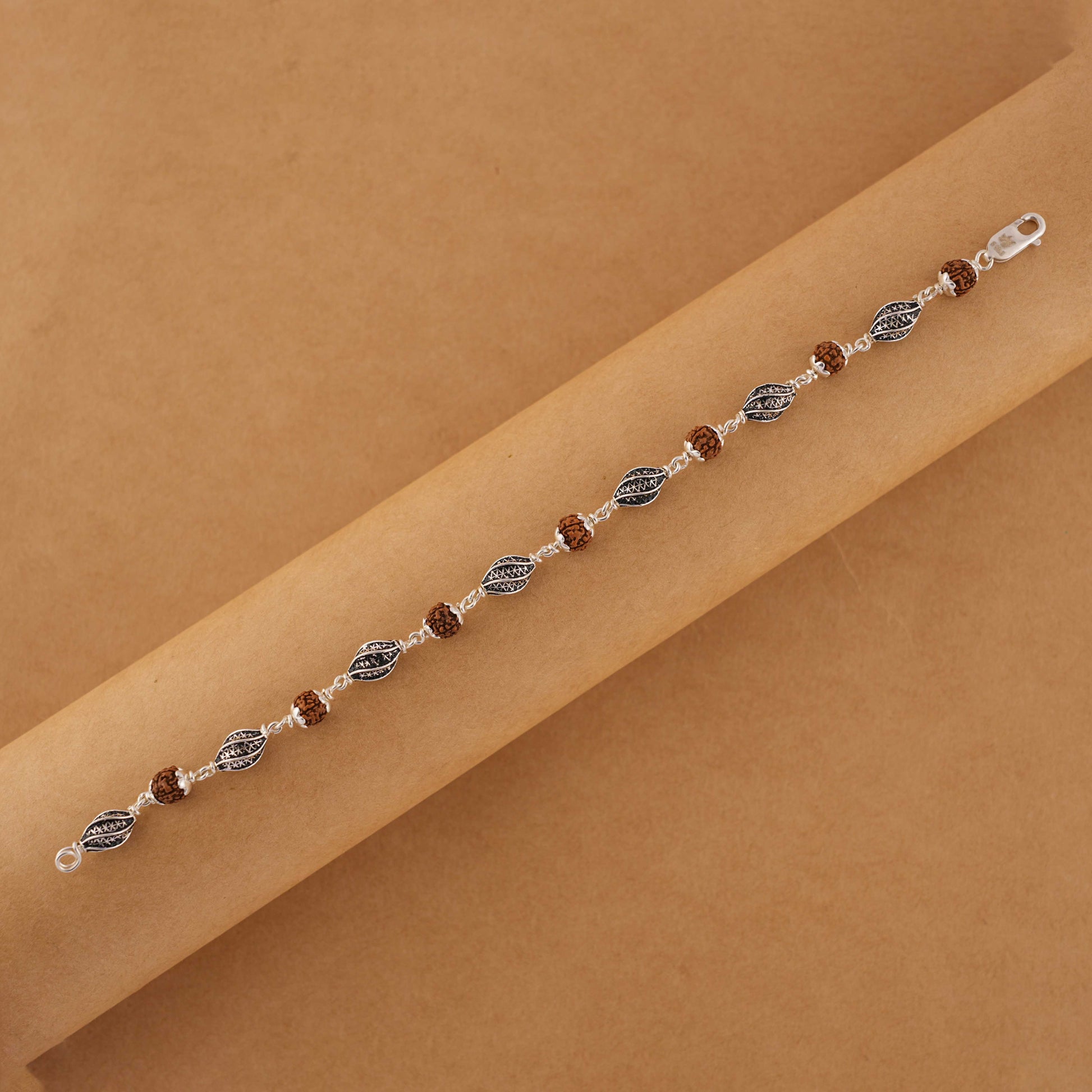 Rudraksha Silver Marqurise Beads Bracelet.